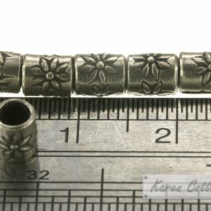 Alternative view of Karen Hill Tribe Silver Flower Printed Tube Bead : E23-013